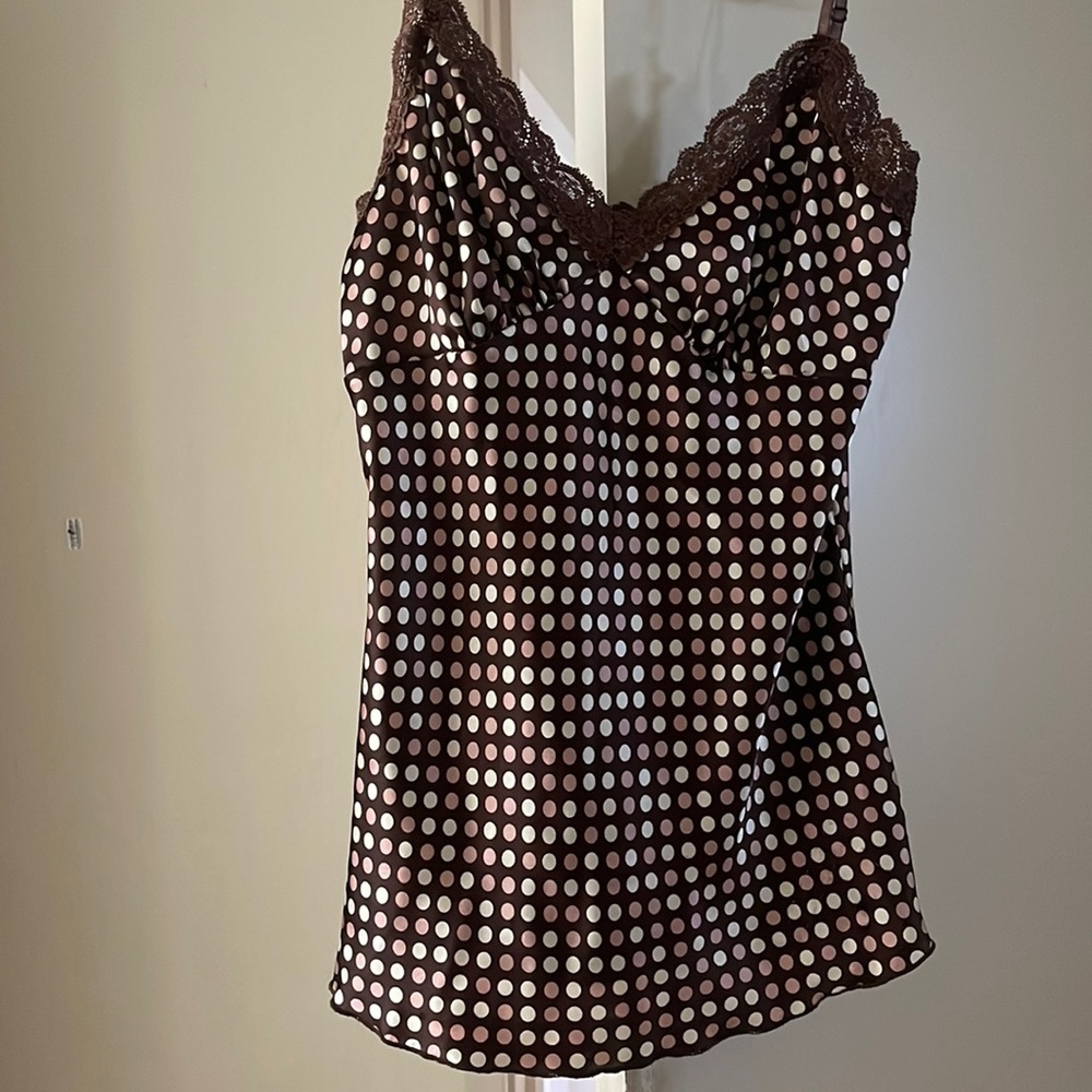Polka dot brown silky top
